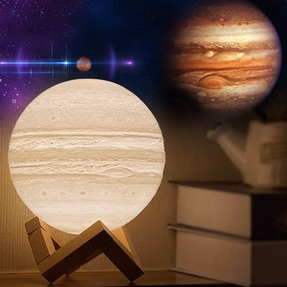 آباژور رومیزی سیاره مشتری مدل L4 سایز بزرگ 16رنگ و حساس به ریتم موسیقی به همراه ریموت کنترل 