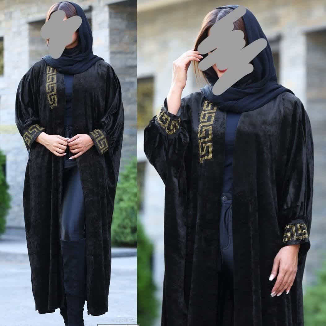 مانتو مخمل نگین براق مدل نجما قواره دار