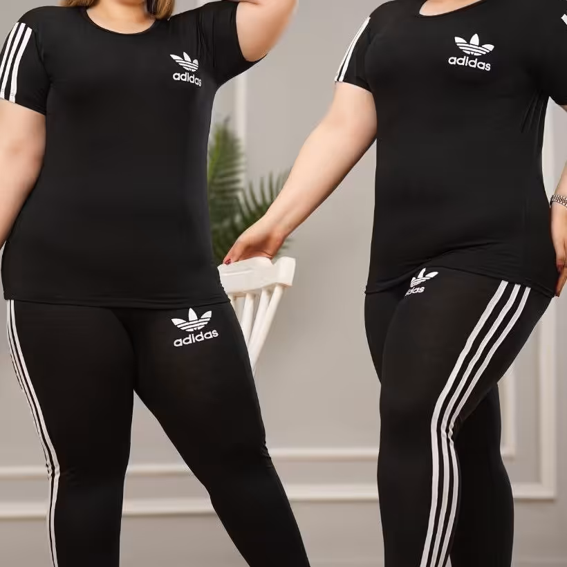 تیشرت و شلوار اسپرت زنانه تک رنگ فقط مشکی جنس ویسکوز قواره بزرگ بسیار پرفروش مناسب باشگاه 