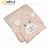 حوله پالتویی کودک سلین طرح گربه صورتی روشن سایز 2-3