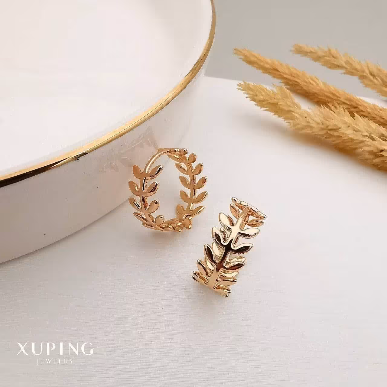 گوشواره حلقه برگ زیتون ژوپینگ