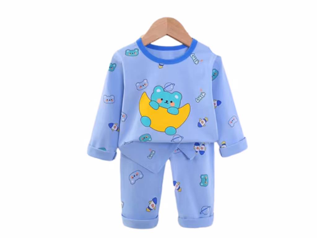 بلوز و شلوار راحتی پسرانه رنگ آبی طرح خرس و ماه