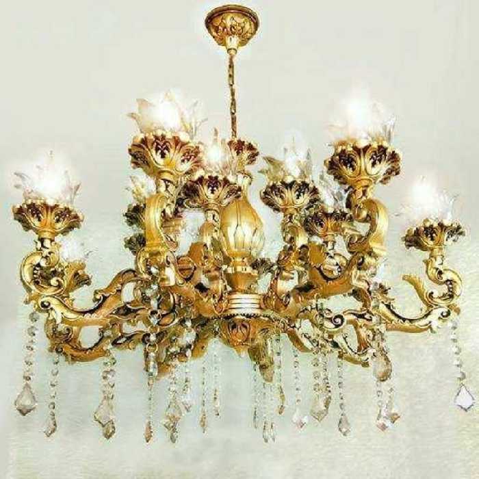 لوستر سقفی 8 شاخه و 16 شعله (ساده) مجلسی مدرن طلایی شاپان .