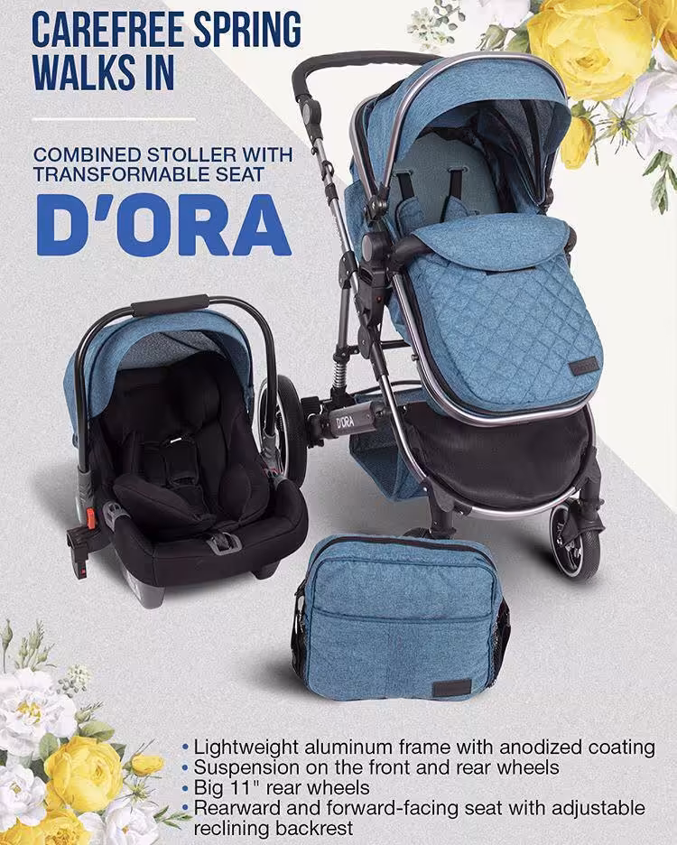 سرویس کالسکه   kikkaboo (کالسکه وکریر و  ساک)Dora 3 IN 1