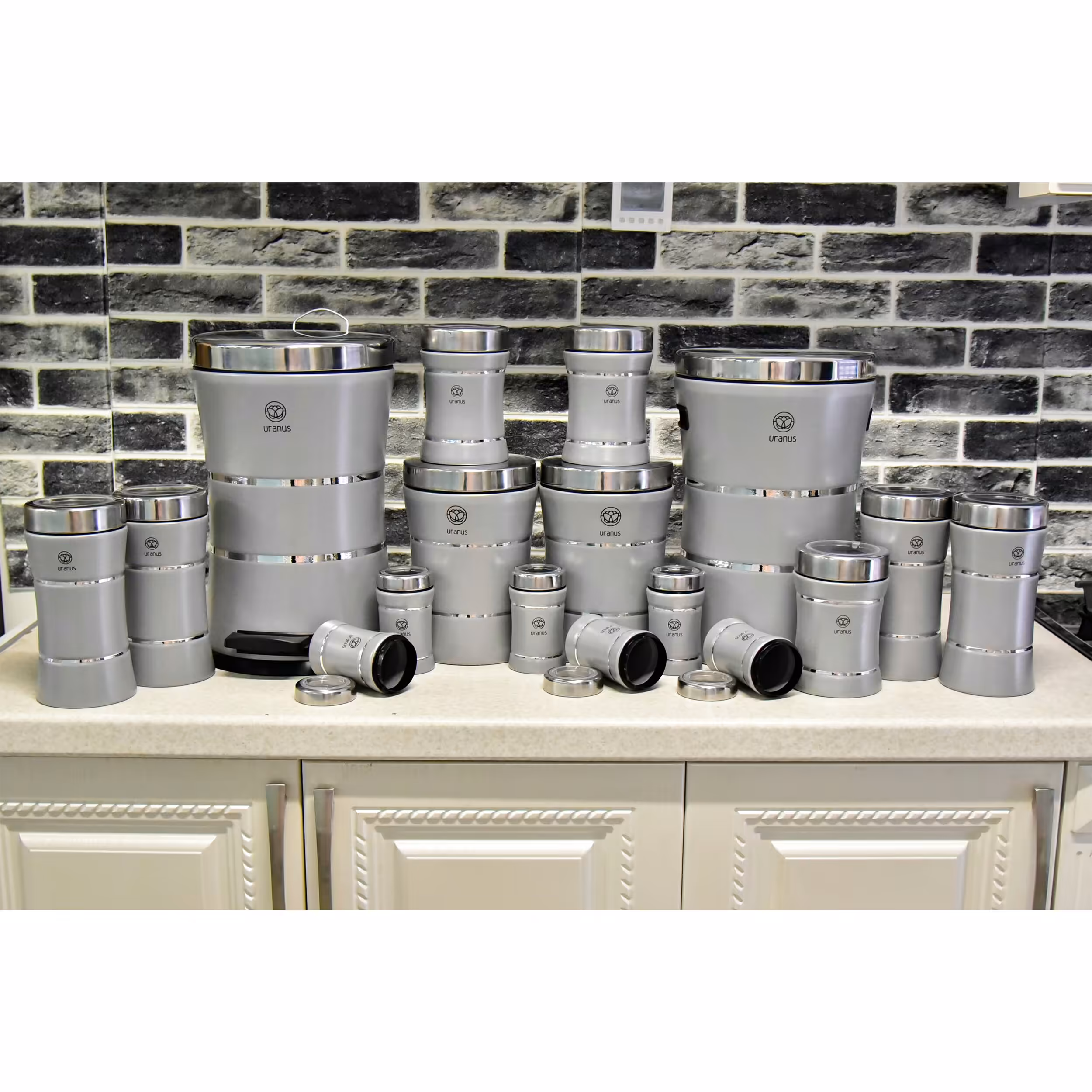 سرویس آشپزخانه 17 (نقره یی متالیک با درب استیل (برند اورانوس )