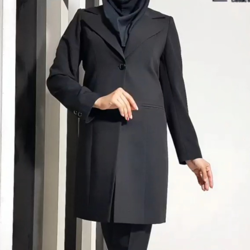 مانتو شلوار ست اداری طرح یقه انگلیسی تک دکمه ( پارچه فیونا درجه یک )