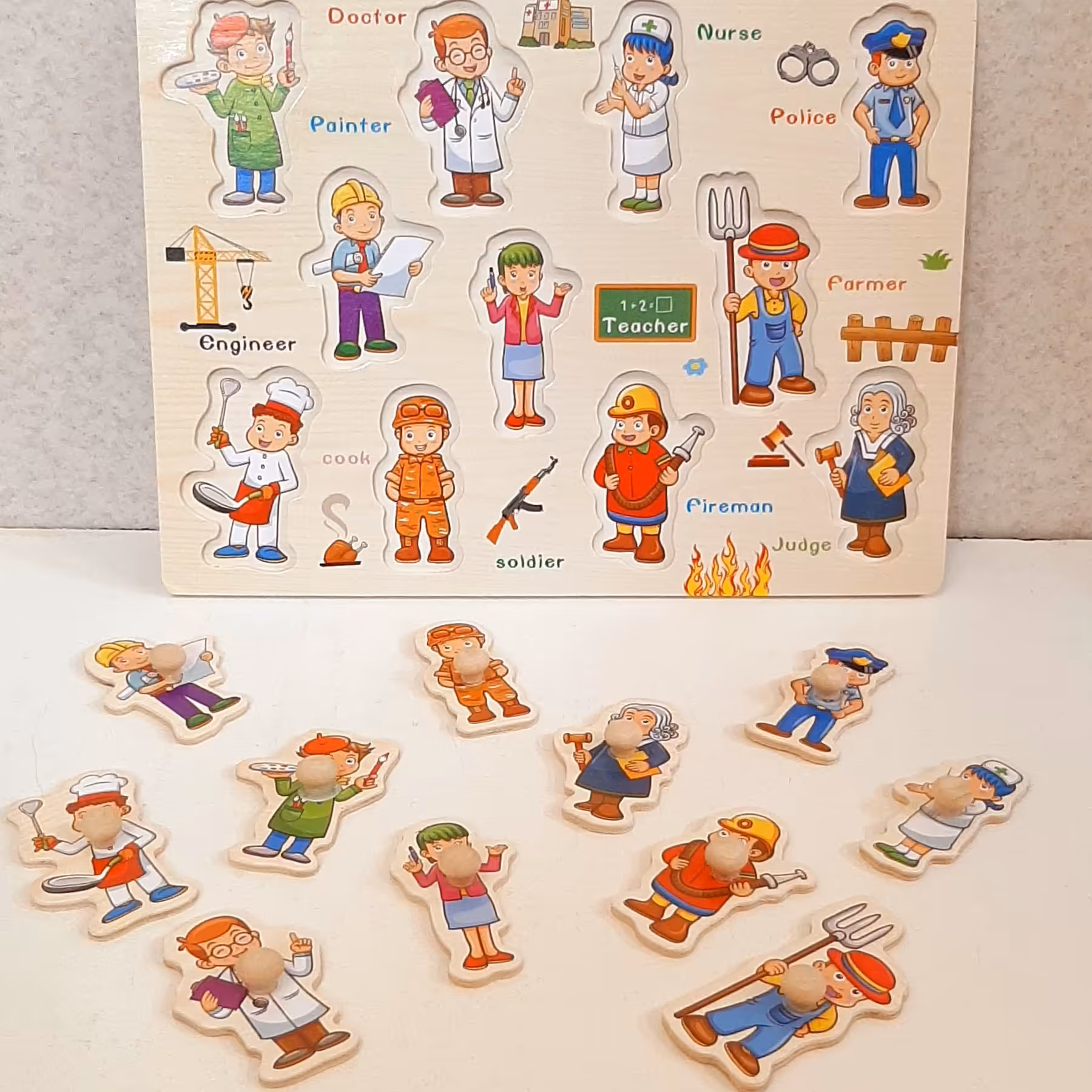 پازل دکمه دار چوبی طرح مشاغل