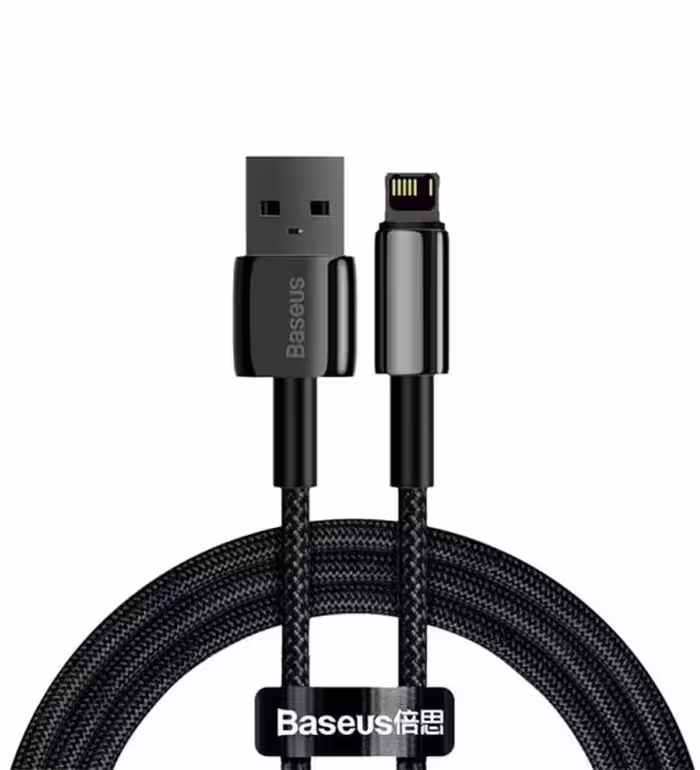 کابل 1 متری شارژ USB به Lightning باسئوس مدل Tungsten Gold Fast Charging CALWJ-01