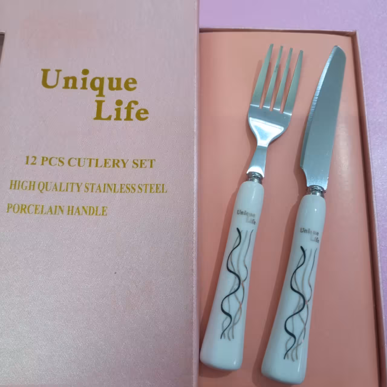 چاقو و چنگال سرامیکی12 عددی دسته سرامیکی مارک یونیک لایف6 عدد چنگال و6 عدد کارد 