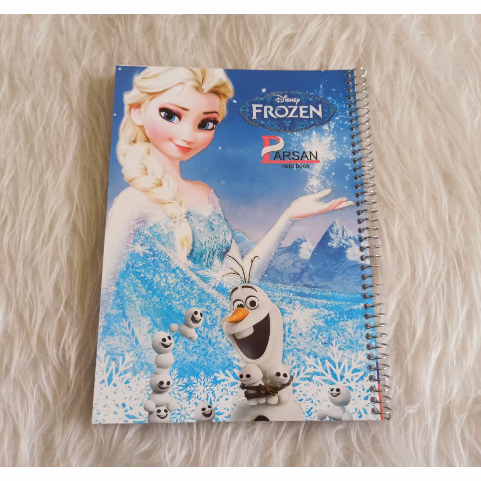 دفتر سیمی خط دار، جلد گلاسه، 80برگ، سایز 23*17، طرح فروزن