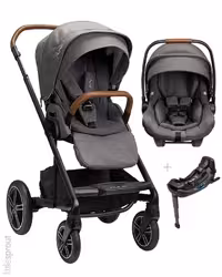 کالسکه نونا میکس نکست با کریر نونا  رنگ طوسی با چرم دوزی قهوه ای نچرال    nuna mixx next GRANITE  pipa lite