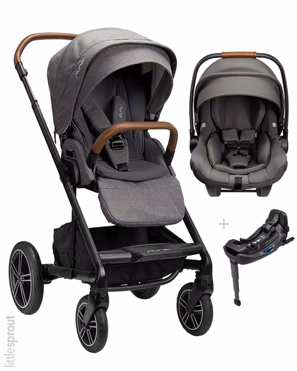 کالسکه نونا میکس نکست با کریر نونا  رنگ طوسی با چرم دوزی قهوه ای نچرال    nuna mixx next GRANITE  pipa lite