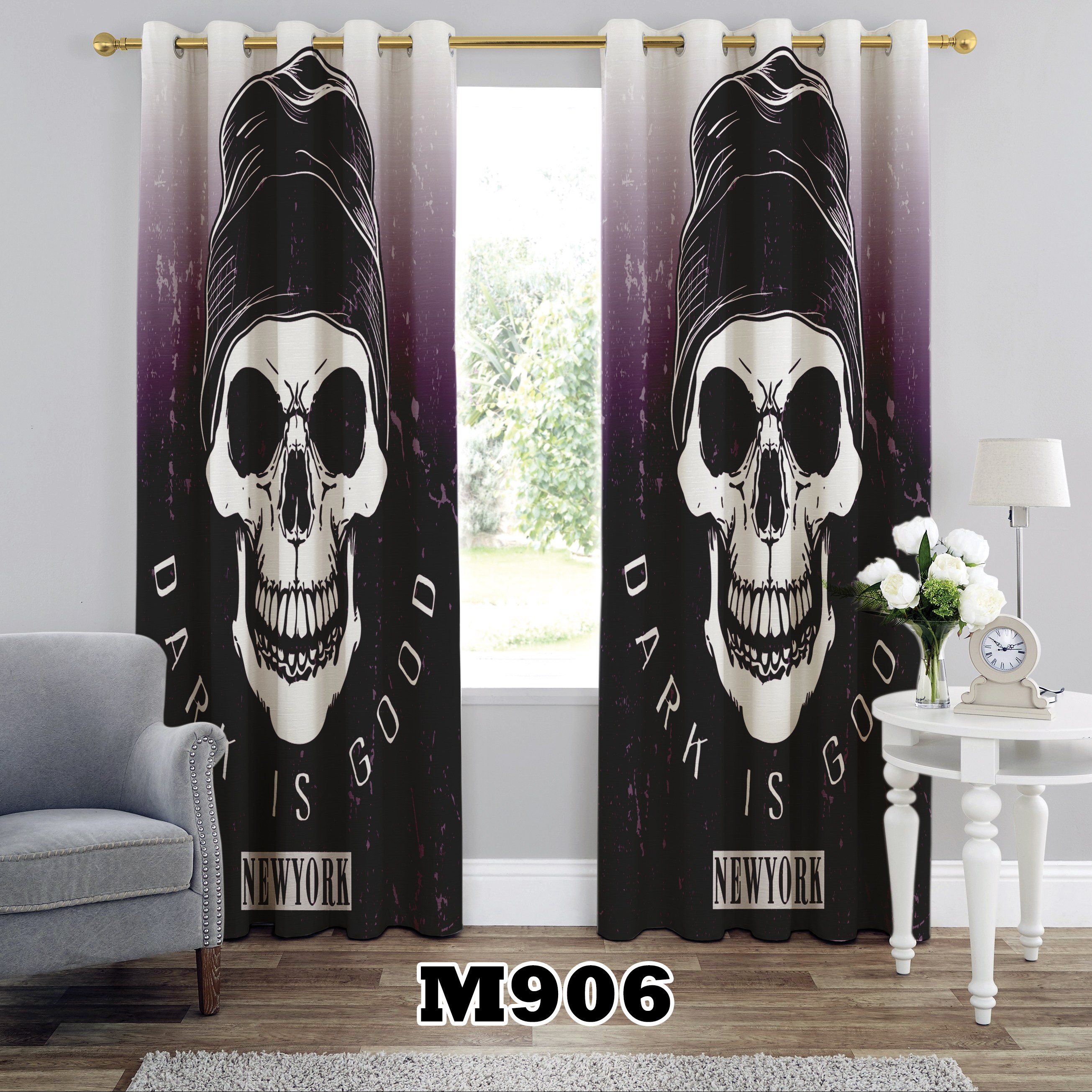 پرده چاپی طرح اسکلت کد M906 تک قواره ارتفاع 300 عرض 140 سانت