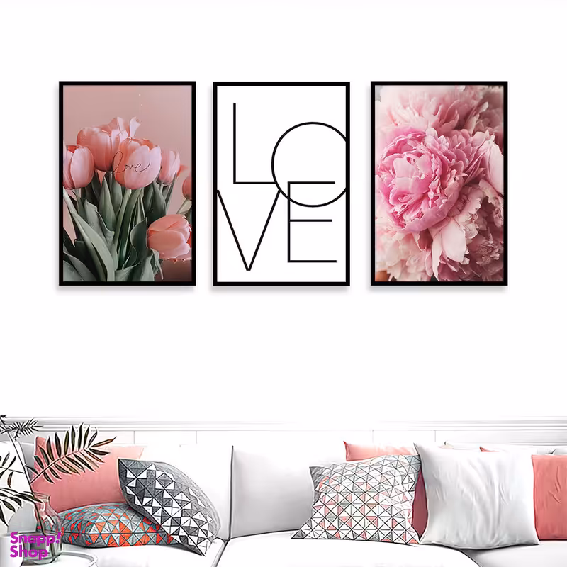 تابلو بکلیت مدل طرح گل رز صورتی B-1017 مجموعه 3 عددی