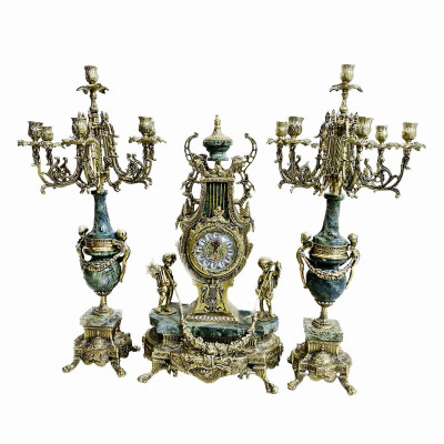 ست سلطنتی شمعدان و ساعت برنزی