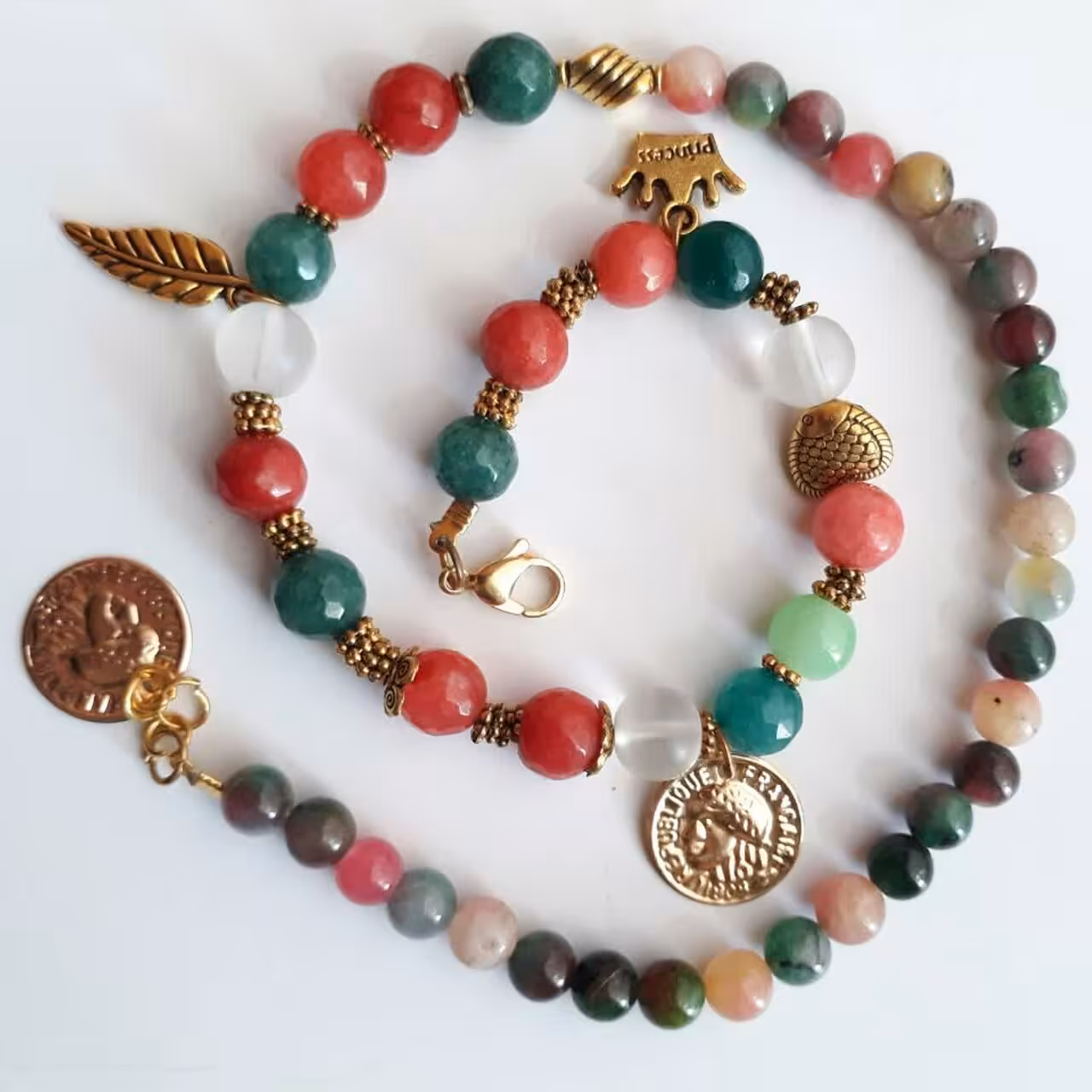 دستبند دو دورپیچ و دو ردیفه تماما با سنگ جید اصل