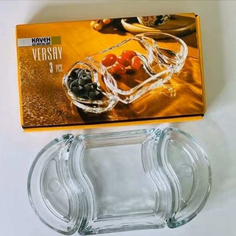 اردوخوری 3تیکه اردوخوری بلور ی بلور با کیفیت و شفاف همراه با کارتن کادویی در خانه مدرن

