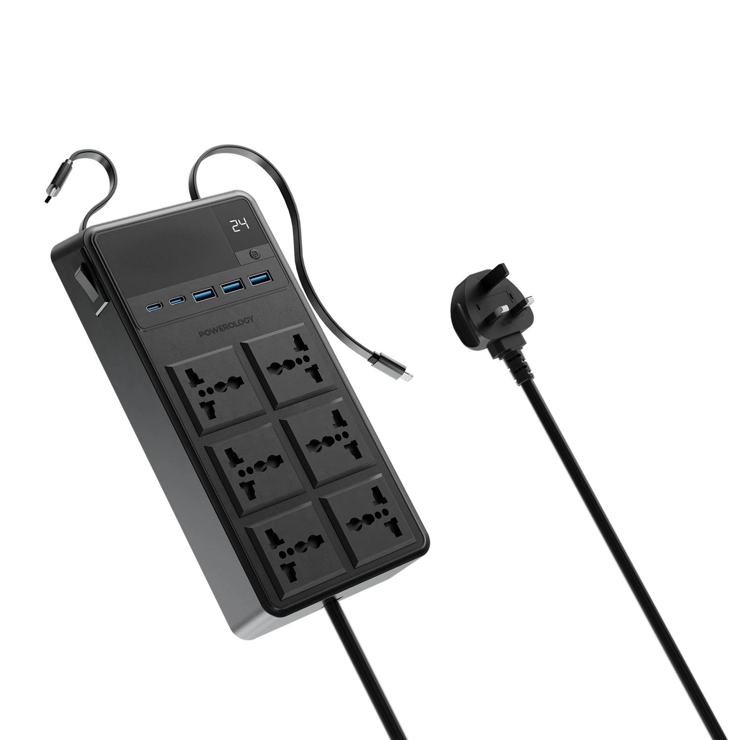 چند راهی برق پاورولوژی مدل Powerology 2500w 6 AC Power Strip PWCUQC030