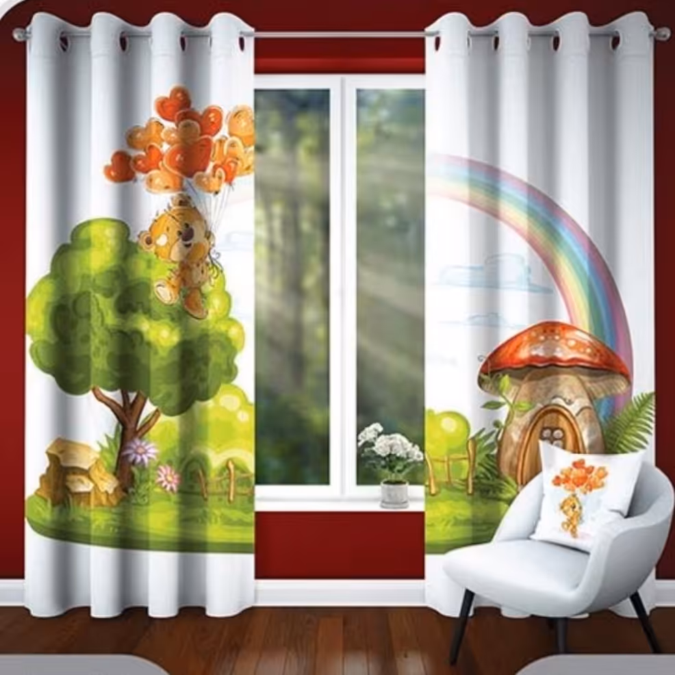 پرده مخمل چاپی طرح کودک خرس