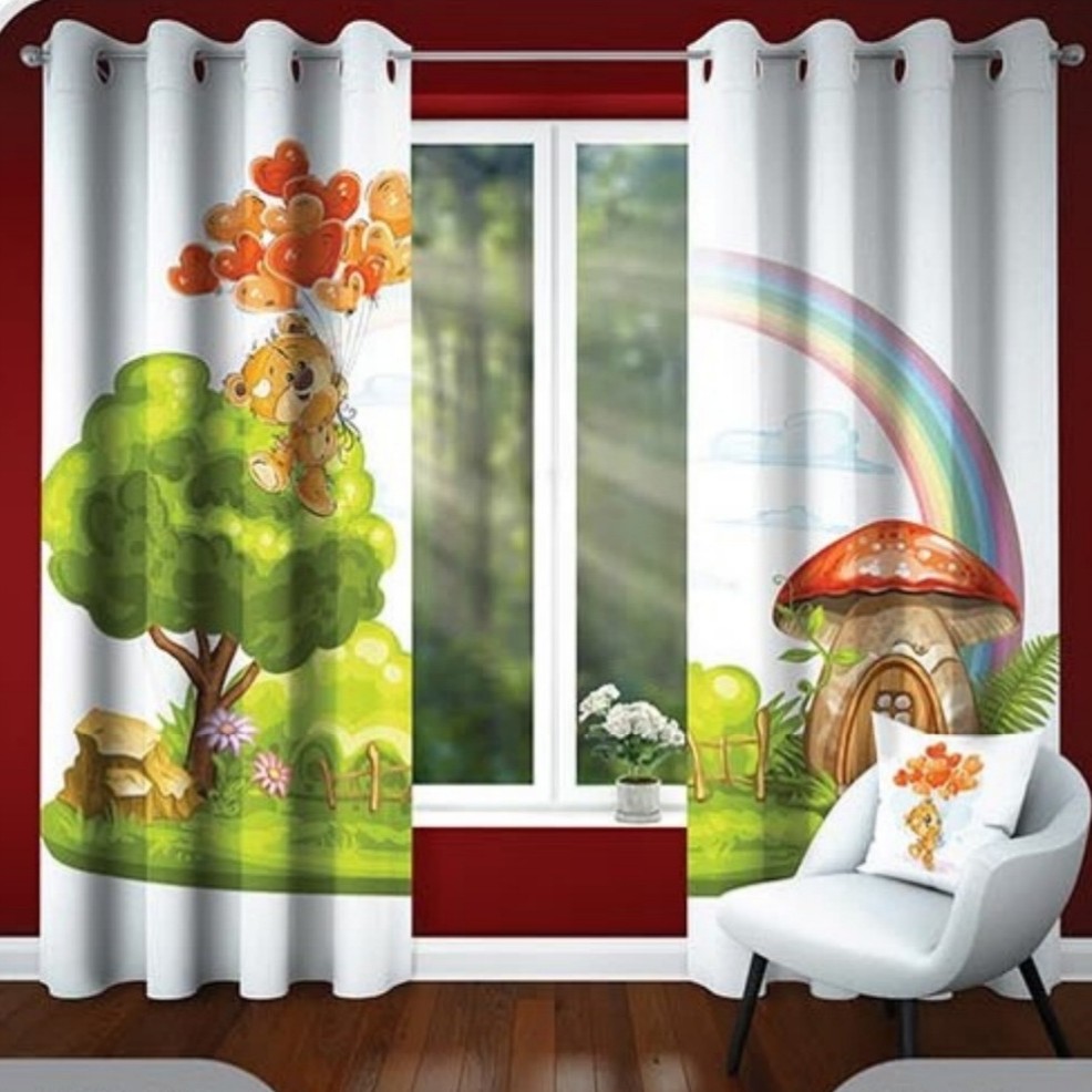 پرده مخمل چاپی طرح کودک خرس