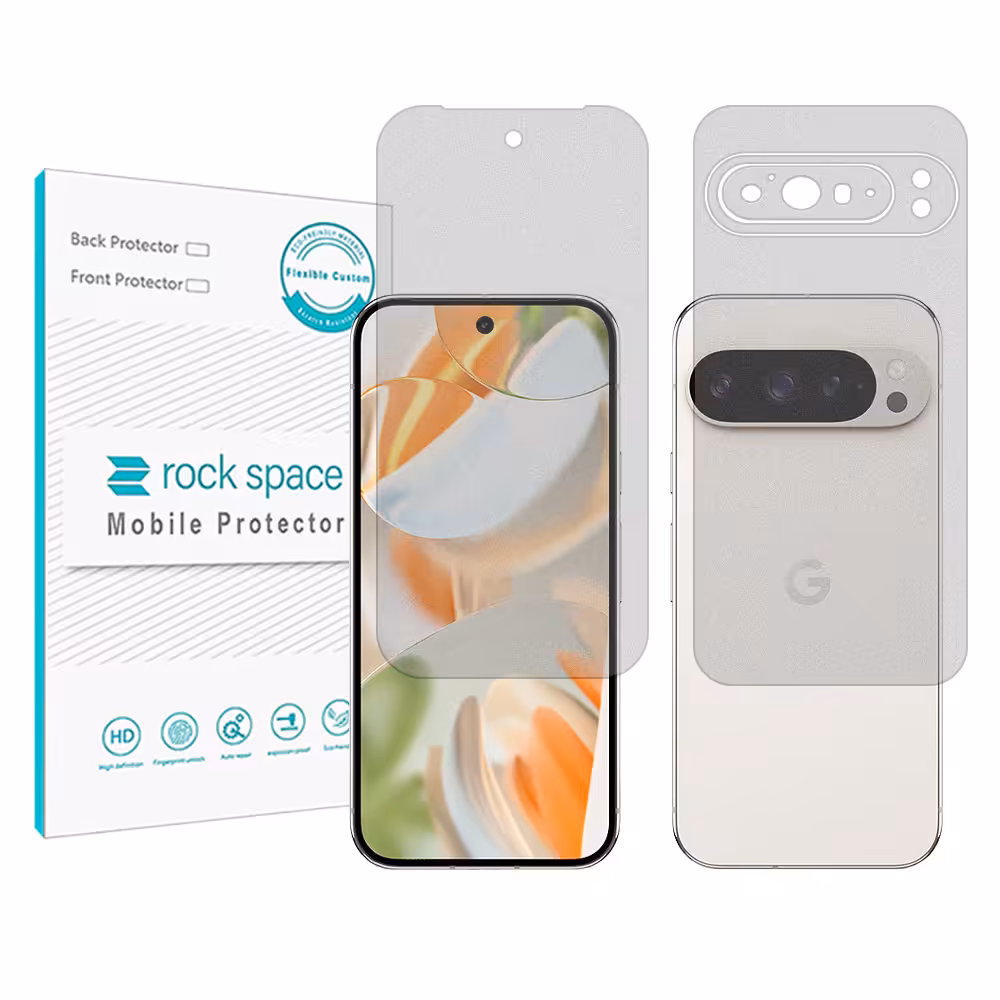 گلس صفحه نمایش و پشت گوشی گوگل Pixel 9 Pro مدل نانو هیدروژل مات برند راک اسپیس کد ss