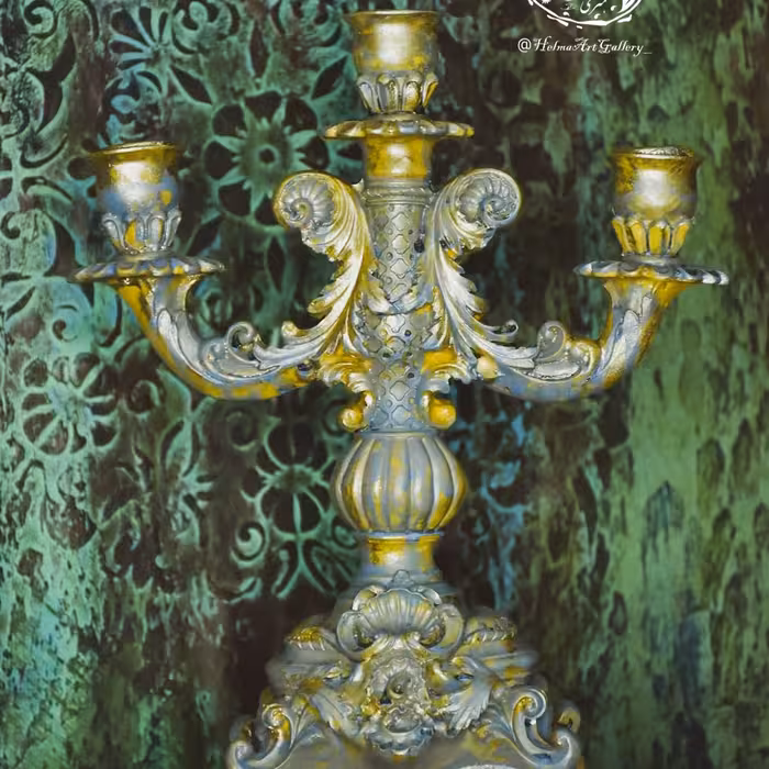 شمعدان طلایی سه شعله پتینه هنری