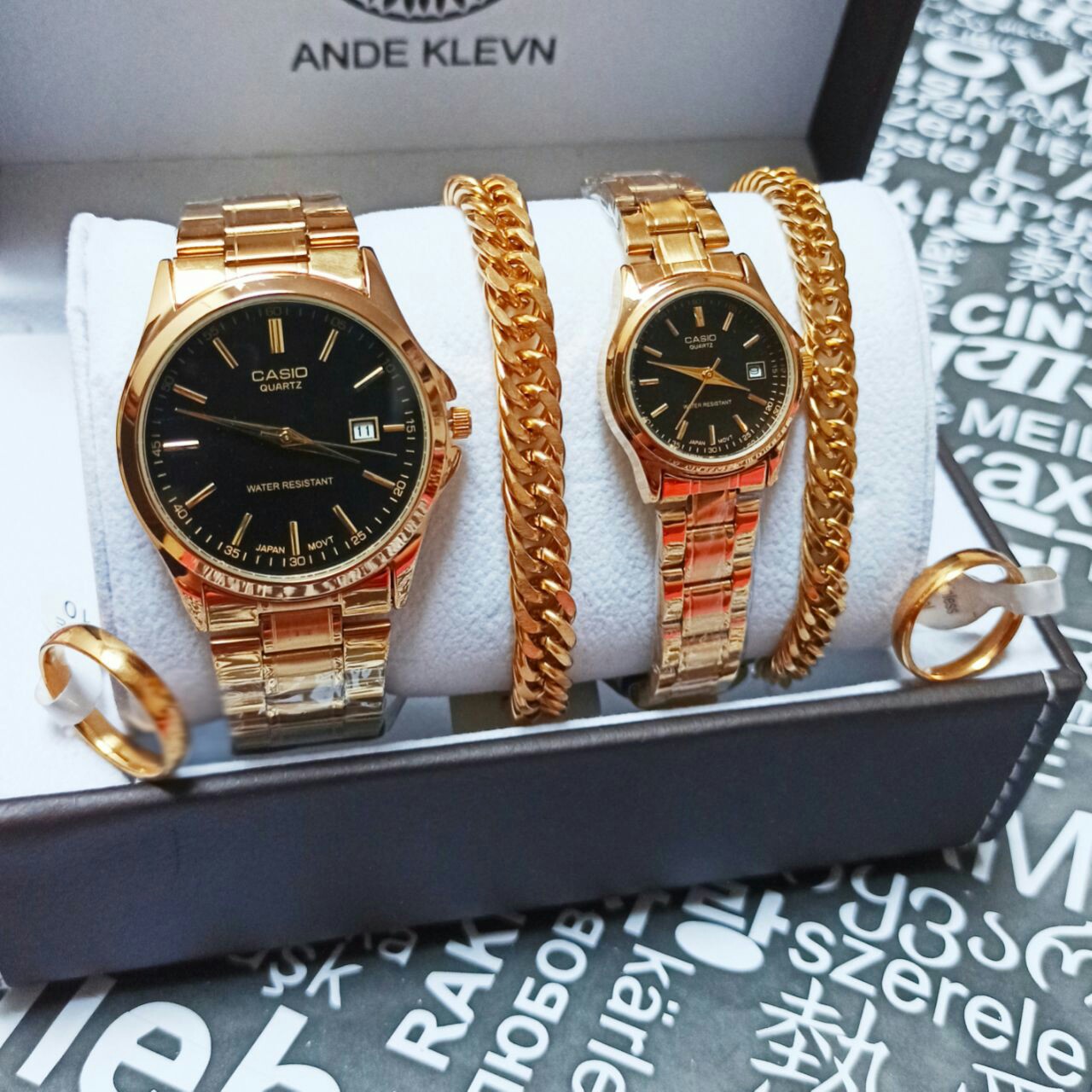 ست زنانه مردانه دستبند حلقه و ساعت کاسیو شرکتی Casio