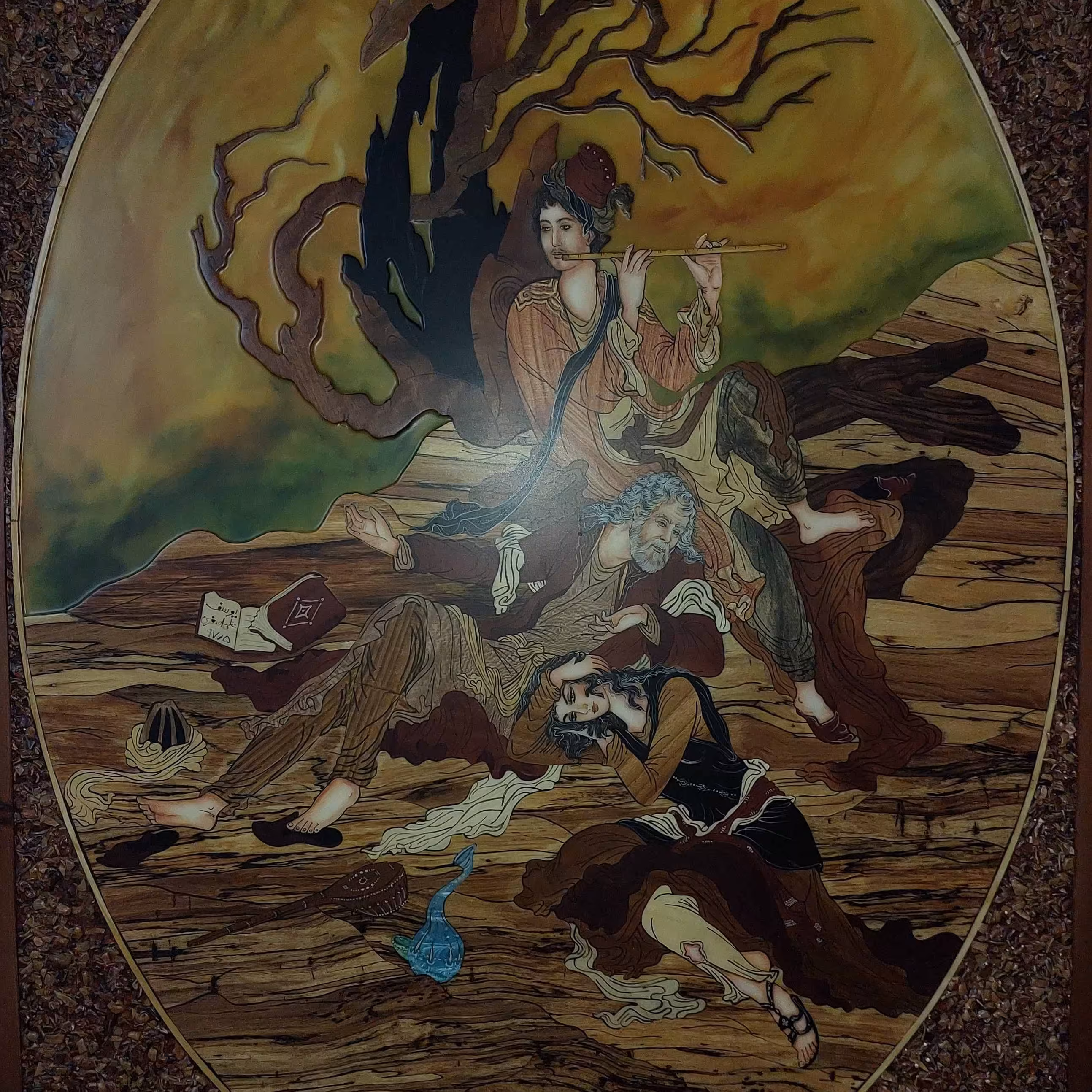 تابلو آوای نی 12 کیلوگرم 118در 83 قطر 5 تمام پلی استر دور قاب پوست گردو 