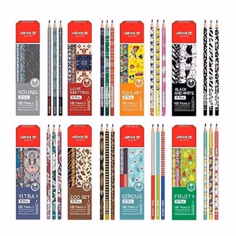 مداد مشکی طرح دار آریا بسته 12 عددی