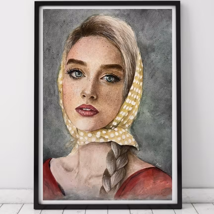 تابلو نقاشی آبرنگ طرح دختر زیبا 