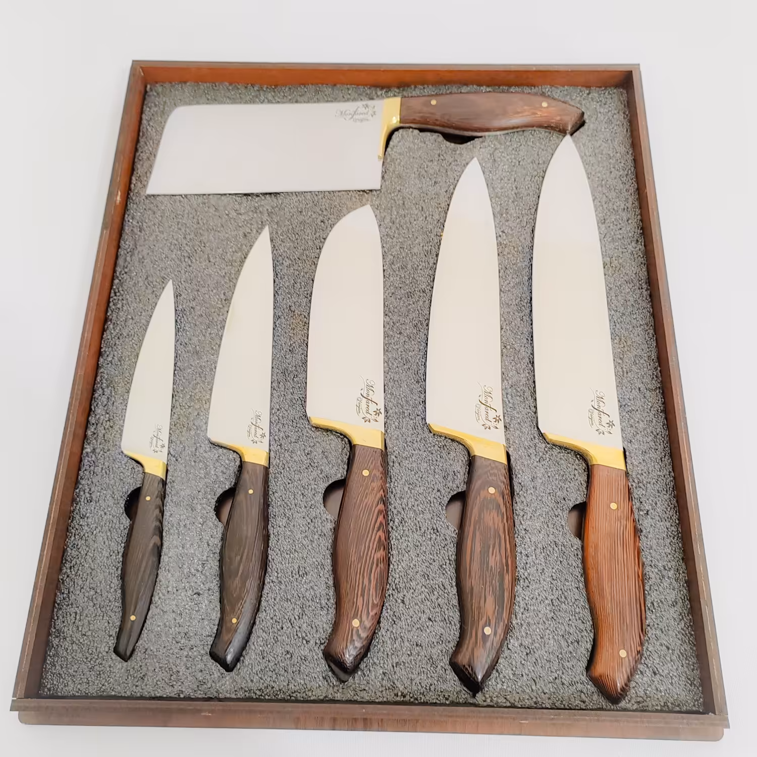 ست کارد آشپزخانه زنجان منفرد با جعبه (ست چاقو زنجان استیل تیغه آینه ای ) دسته چوب ونگه