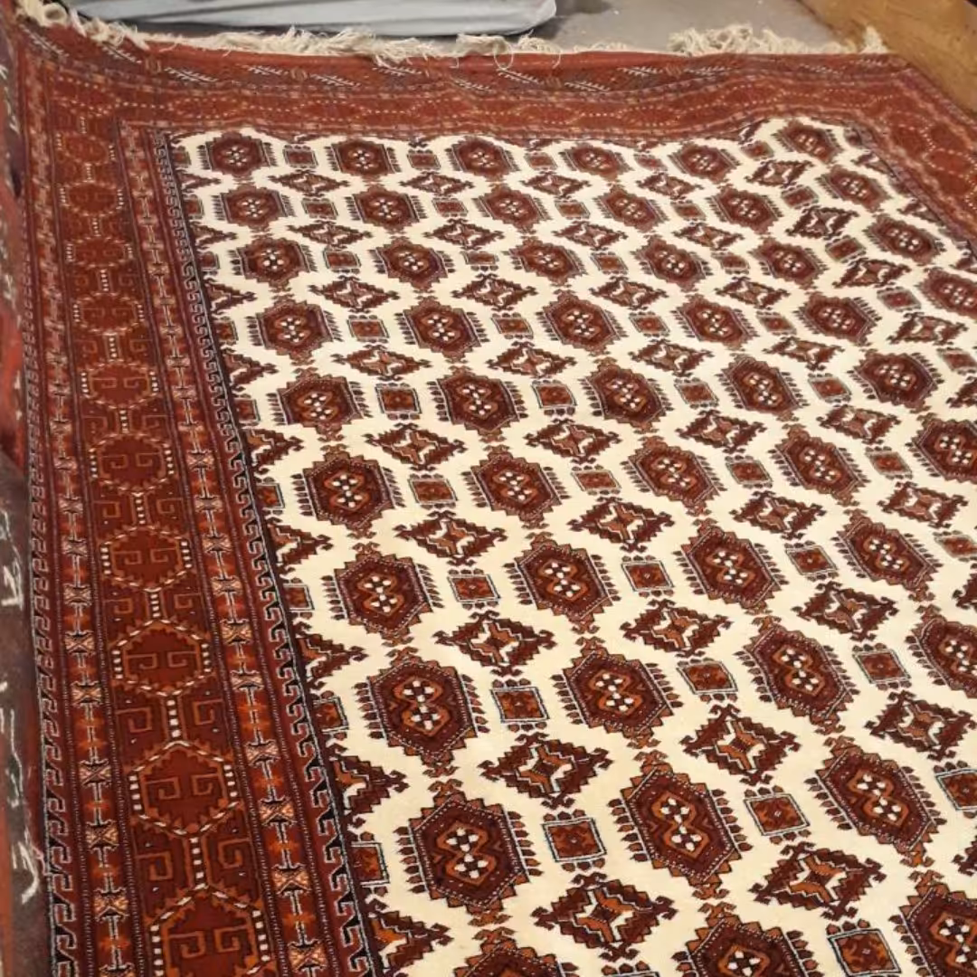 قالی 6 متری دستبافت ترکمن،طرح بازوبندی، ارسال رایگان،ریزبافت