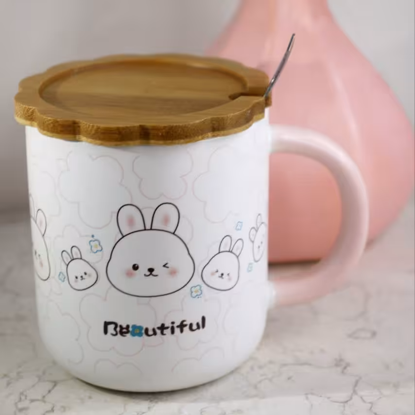 ماگ فانتزی سرامیکی خرگوش درب بامبو