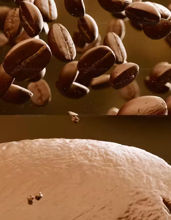 عکس با کیفیت دانه های قهوه معلق - گرافیک با طعم تربچه