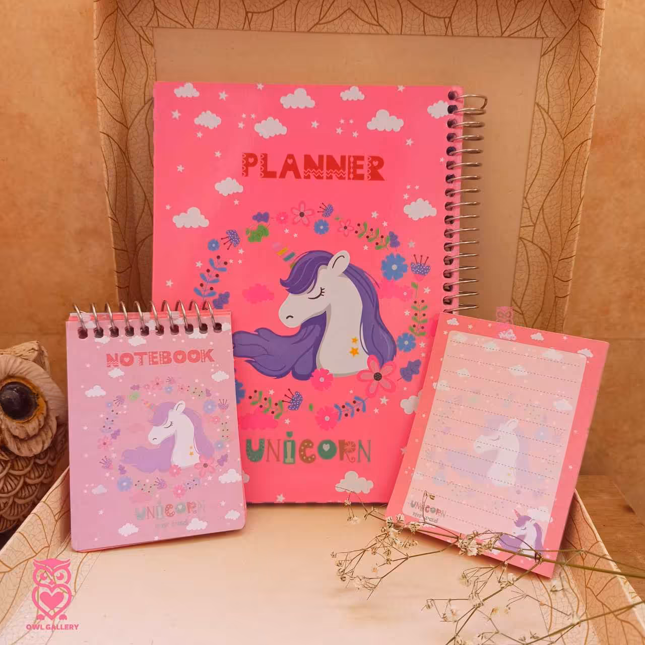 ست سه تیکه(دفتر برنامه ریزی، دفترچه و نوت پد)طرح یونیکورن