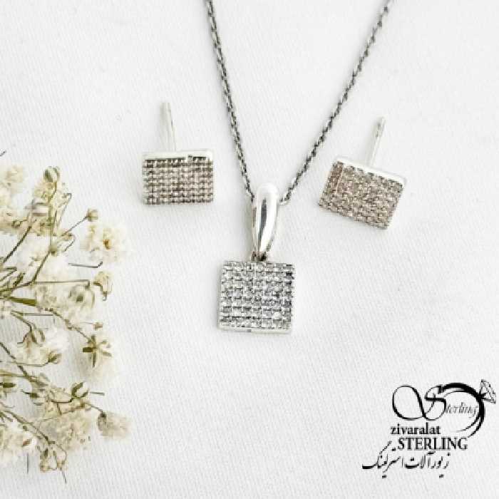 نیمست نقره مربع جواهری عیار925 کد 16727
