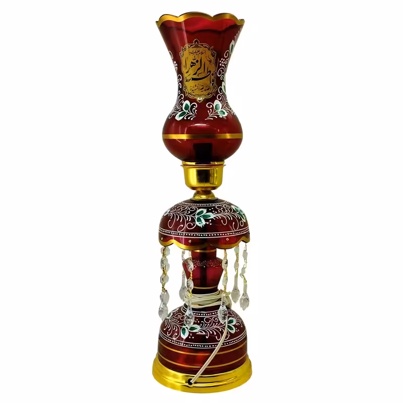 10279305-لاله شمعدانی گلدسته ای کوچک ارتفاع 46 قطر دهانه 11-قرمز یا علی ع یا زهرا س-کنار منبری هیئت