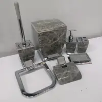 ست 7 پارچه سرویس بهداشتی هارمونی مدل آوا رنگ طوسی کروم طرح سنگ
