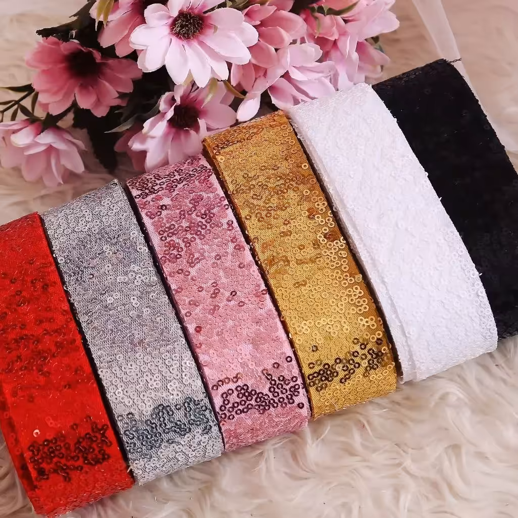 روبان 4سانت پولکی صورتی قیمت برای یک متر 