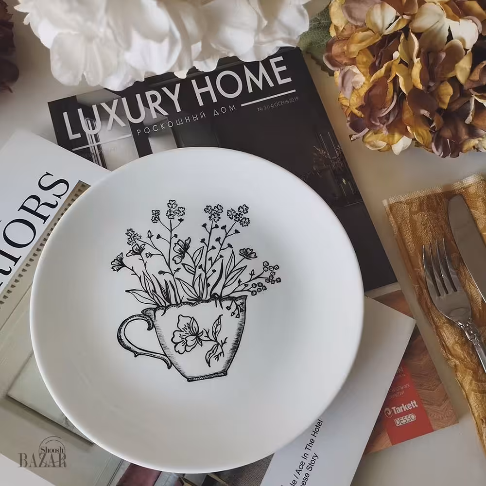 بشقاب دکوراتیو قطر 20 نقاشی دست طرح فنجان گل