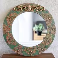 آینه گرد چوبی قطر 50 سانت طرح برجسته 