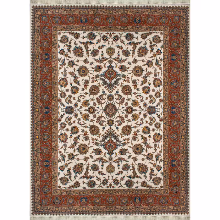 فرش ماشینی افرند 700 شانه زمینه کرم کد 7746 (دوازده متری)