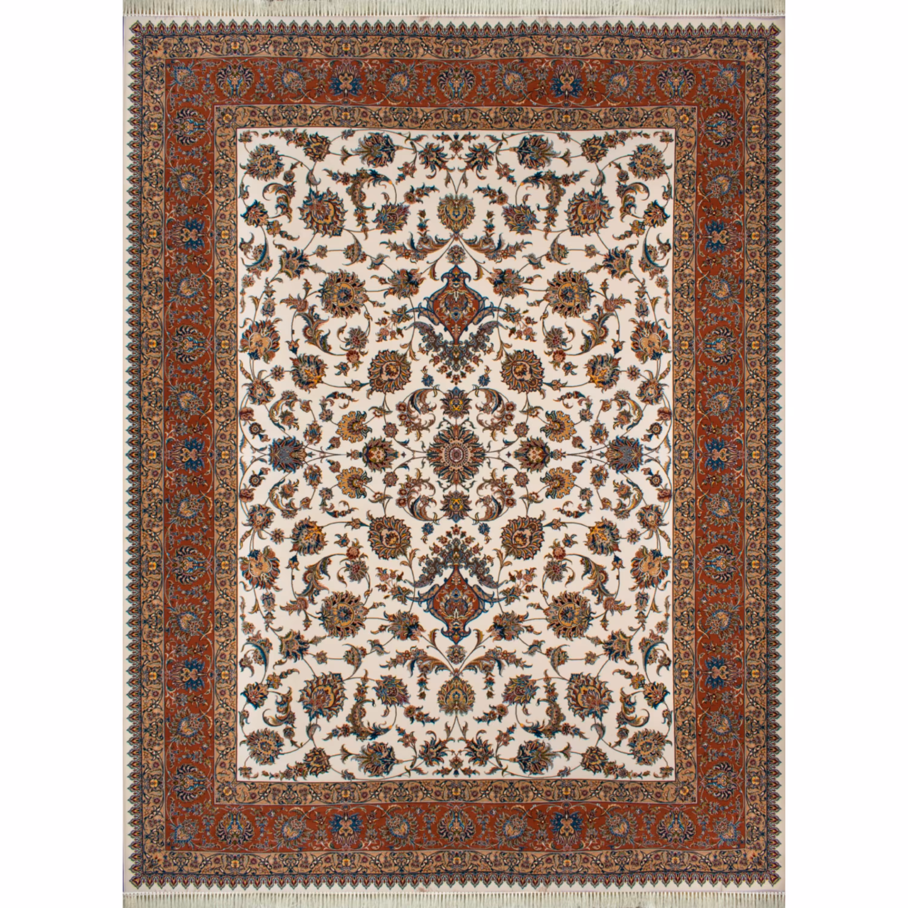 فرش ماشینی افرند 700 شانه زمینه کرم کد 7746 (دوازده متری)