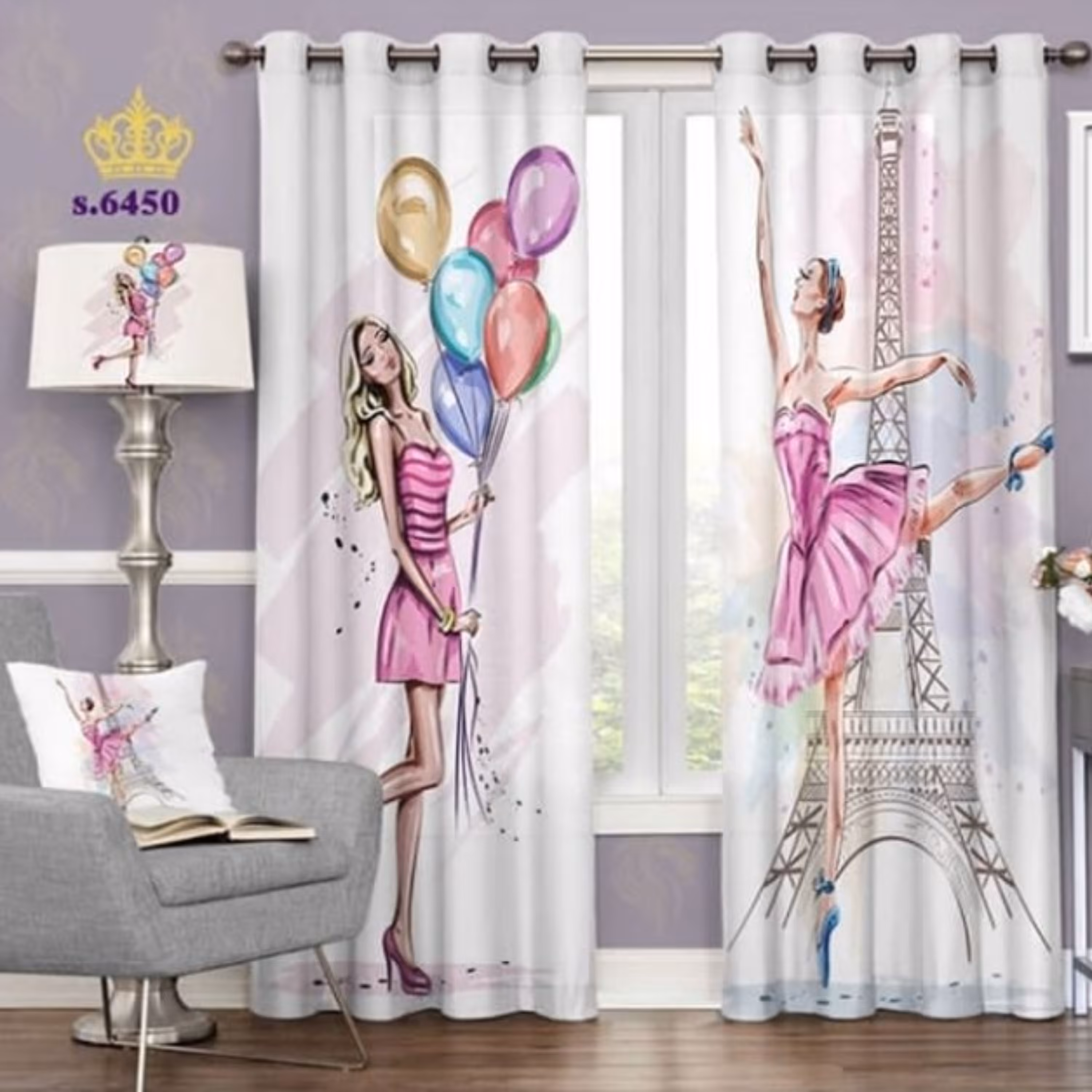 پرده اتاق خواب - طرح دختر - کد 6450