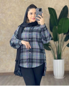 مانتو نخ پنبه چهارخونه بغل دکمه233