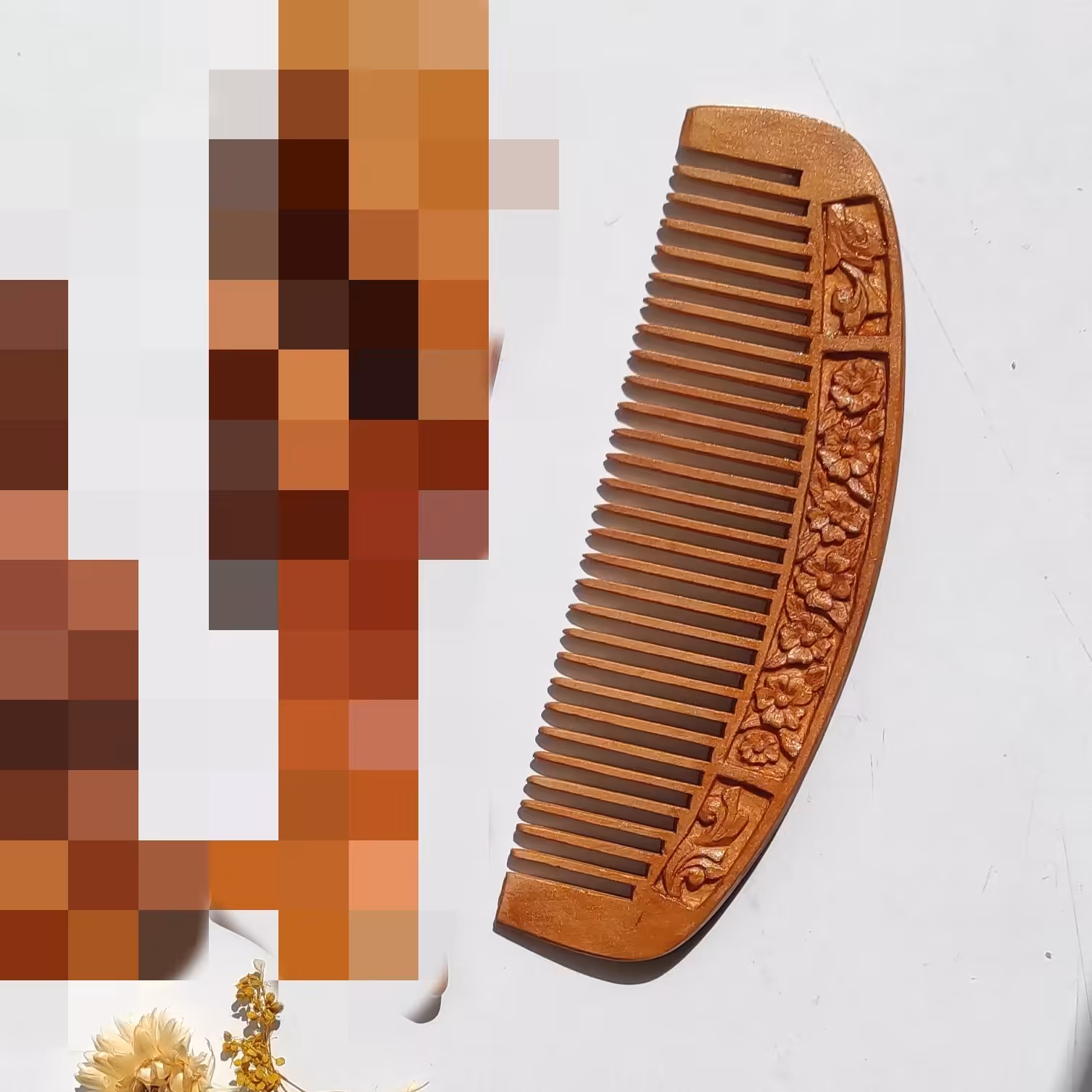 شانه چوبی هلال منبت