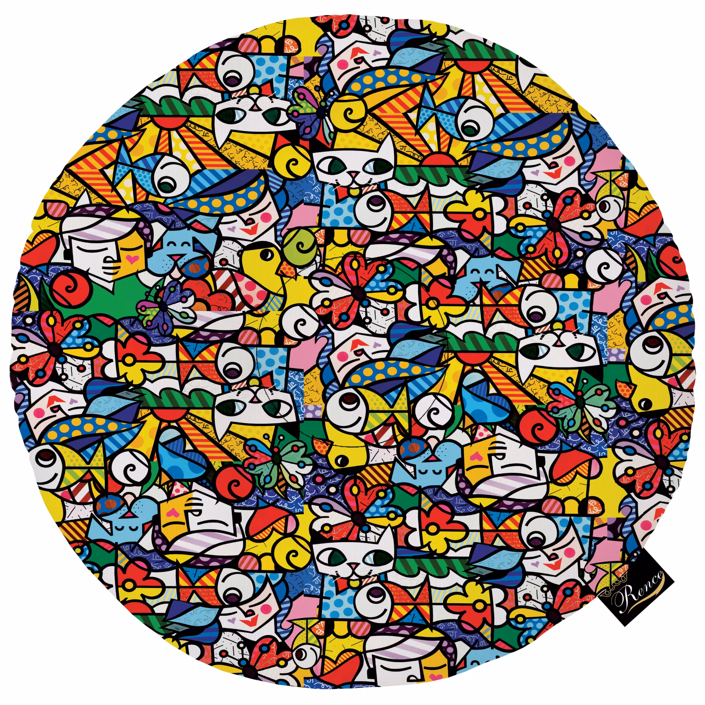 بالش و تشک صندلی گرد پارچه مخمل دو رو چاپ طرح رنگی سایز 38 در 38 مدل M2-3 شرکت رنس