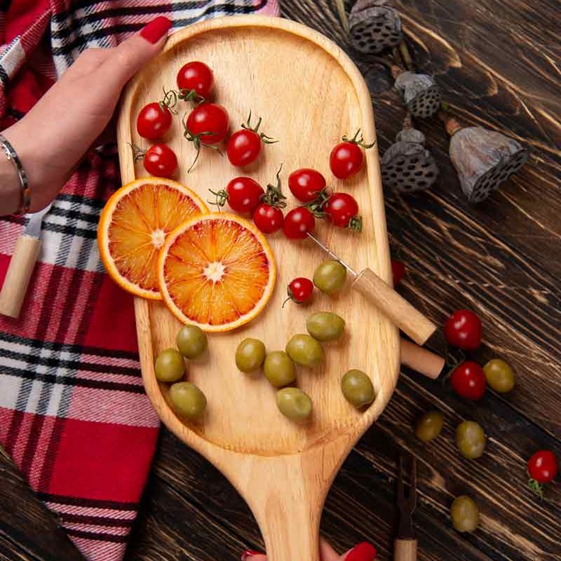 ظرف سرو چوبی بیضی دسته دار
