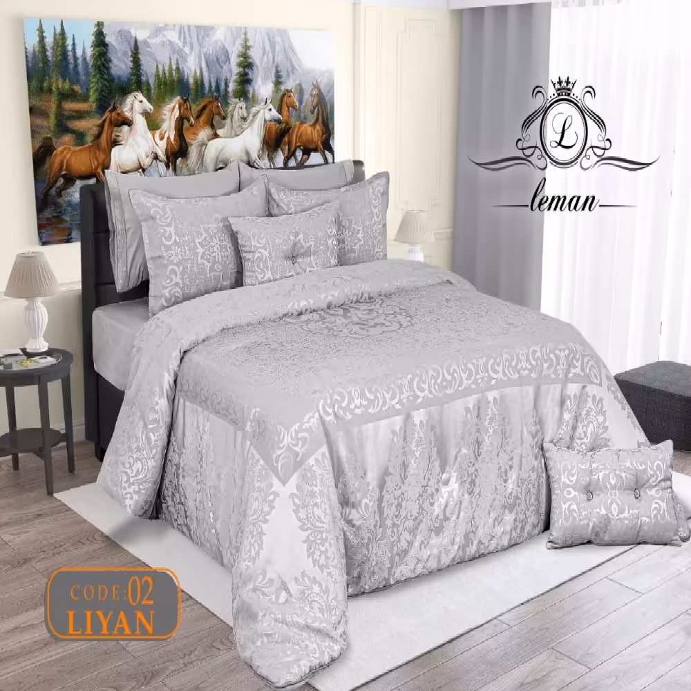 روتختی مخمل شانل لمان مدل Liyan دونفره 8 تکه رنگ طوسی 