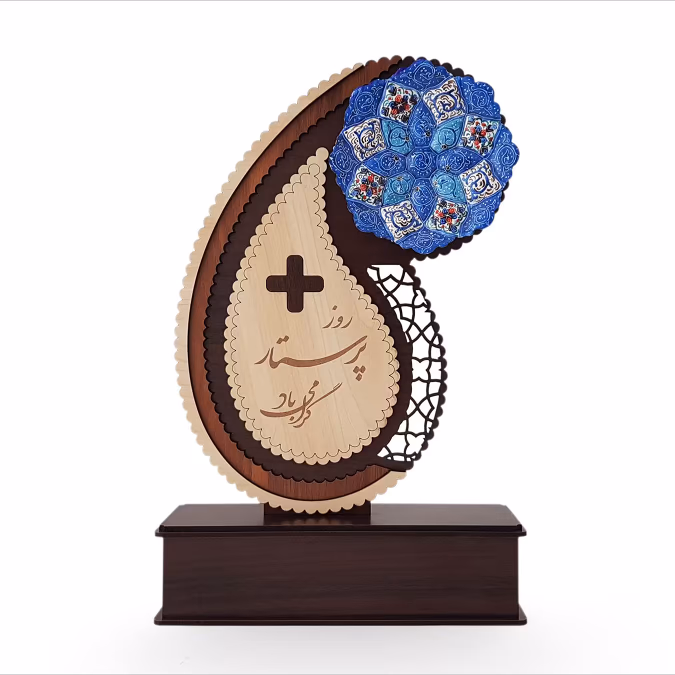 تندیس نماد هدیه روز پرستار و بیمه صنایع دستی مینا کاری چاپ طرح دلخواه شما برای مناسب ها